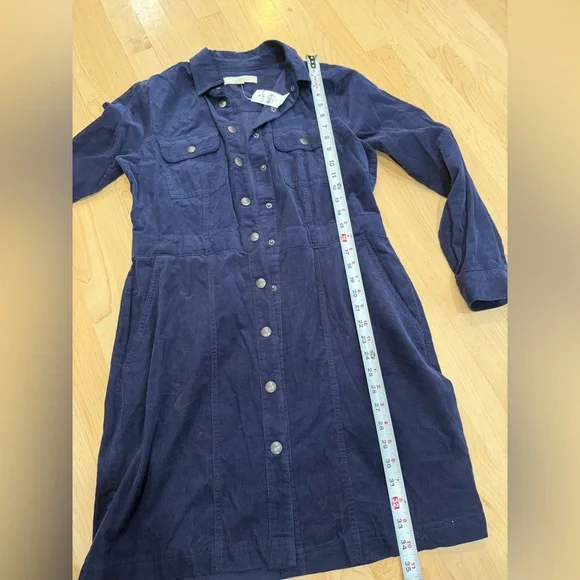 LOFT Dark Navy Corduroy Button-Front Dress - Picture 4 of 4
